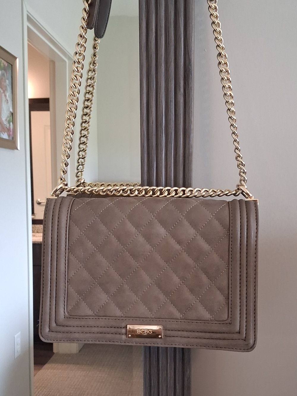 BCBG Paris Quilted Taupe/Tan Shoulder Bag